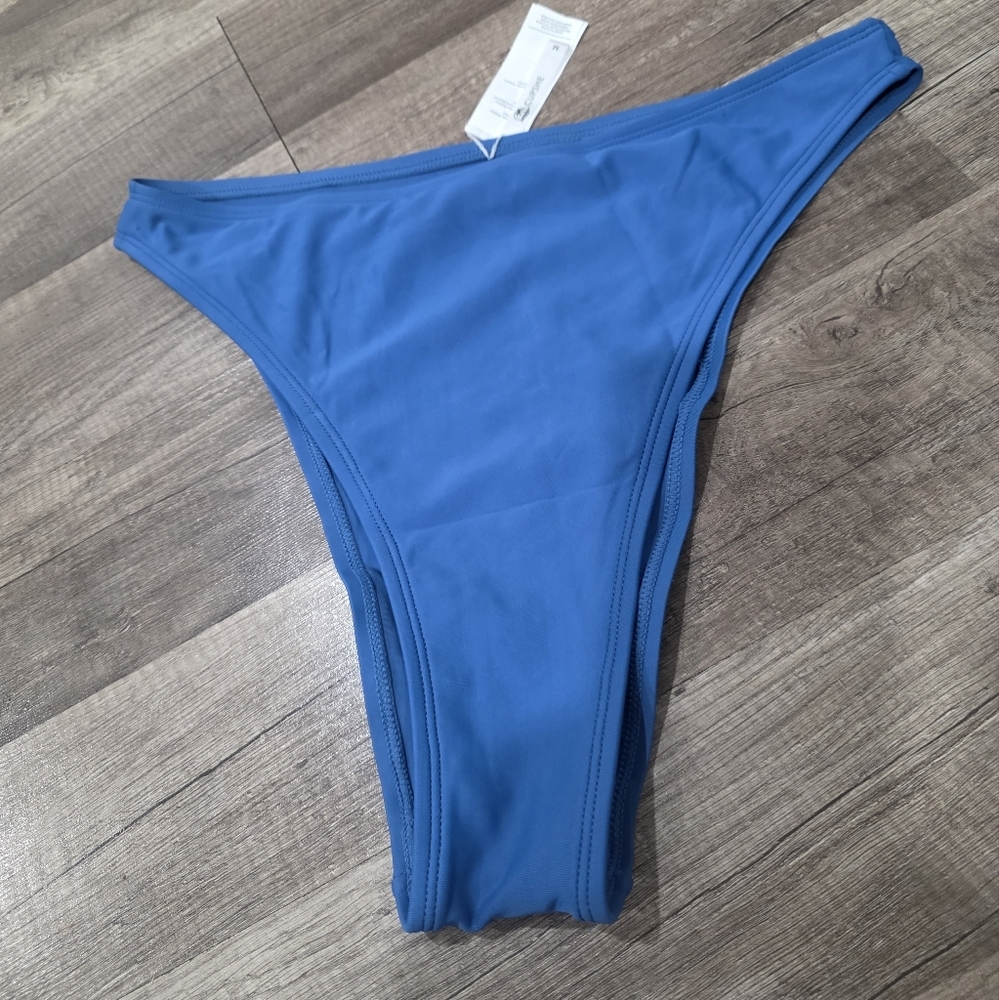 Nwot CUPSHE RETRO SUPER HIGH LEG SWIM BOTTOMS BRAZILIAN M Blue Designer Y2K